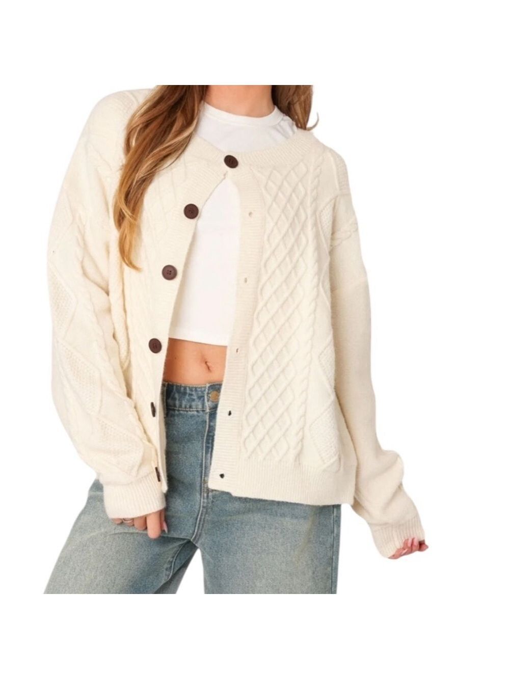 Edikted Rory Oversized Cable Knit Cardigan Size M/L